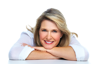 perimenopausal woman leaning forward